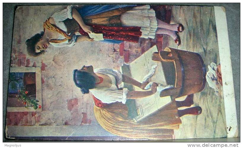 Philately,Postmark,Porto, Stamp,Postage  Due,Girls,Washing,Loundry ,vintage  Postcard - Port Dû (Taxe)