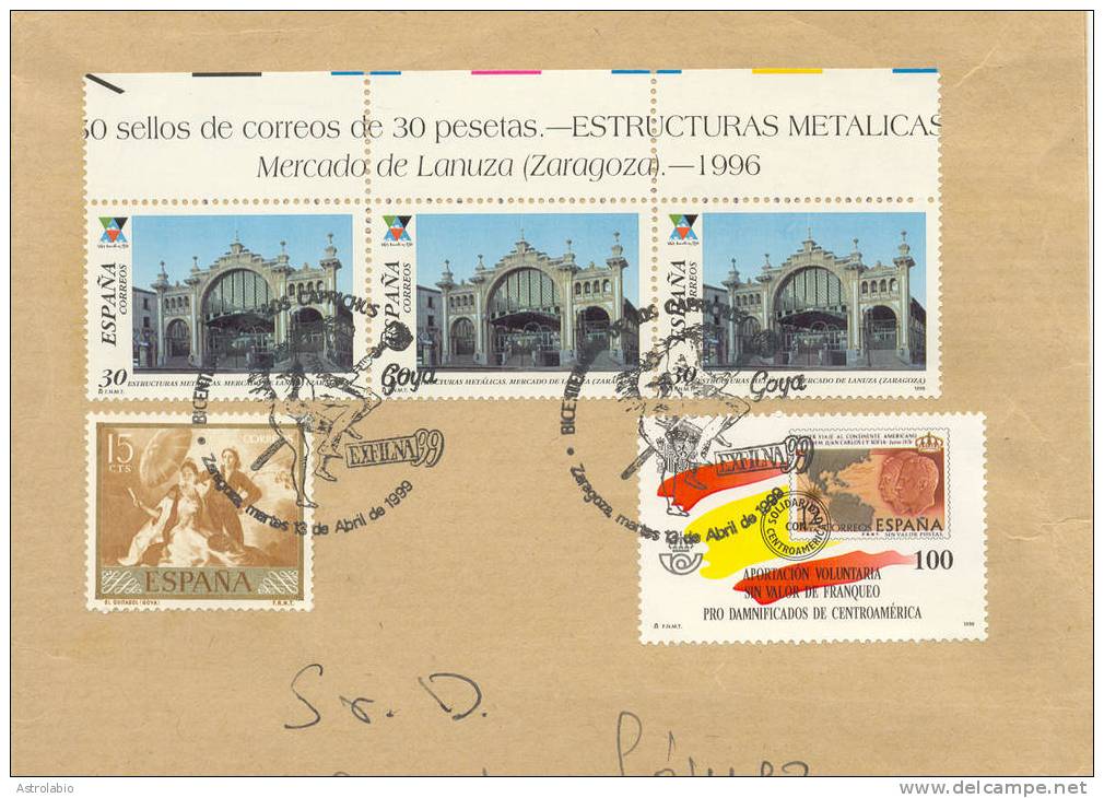 Espagne 1998 " Au Profit Des Sinistrés De L'ouragan Mitch En Amérique Centrale " Rare En Lettre Circulée! Yvert 95 - Charity