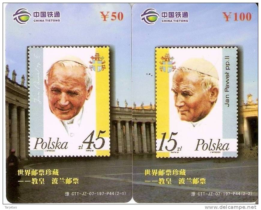 PUZZLE DE CHINA DE 2 TARJETAS CON SELLOS DEL PAPA JUAN PABLO II (STAMP-POPE) - Francobolli & Monete