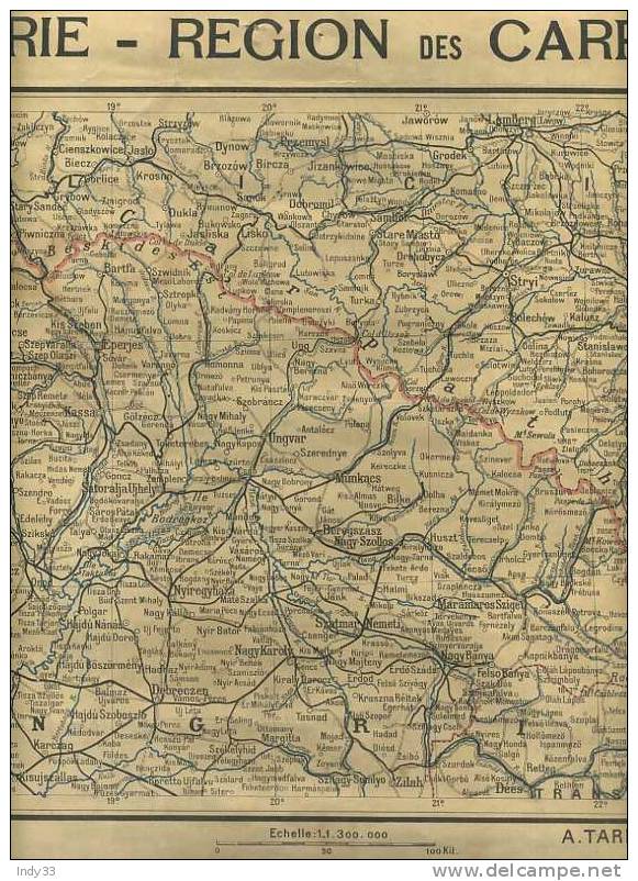 - HONGRIE . REGION DES CARPATHES . CARTE TARIDE ENTOILEE - Cartes Routières