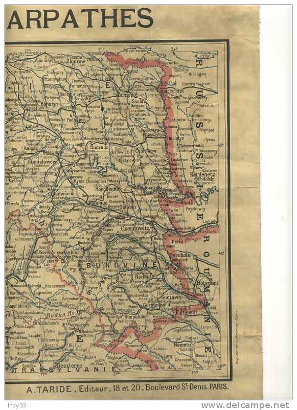 - HONGRIE . REGION DES CARPATHES . CARTE TARIDE ENTOILEE - Cartes Routières