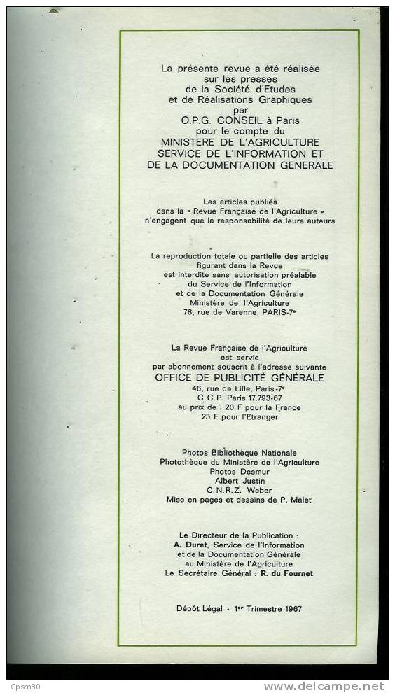 Livre Revue Francaise De L'agriculture, 72 Pages Année 1967 - Garten