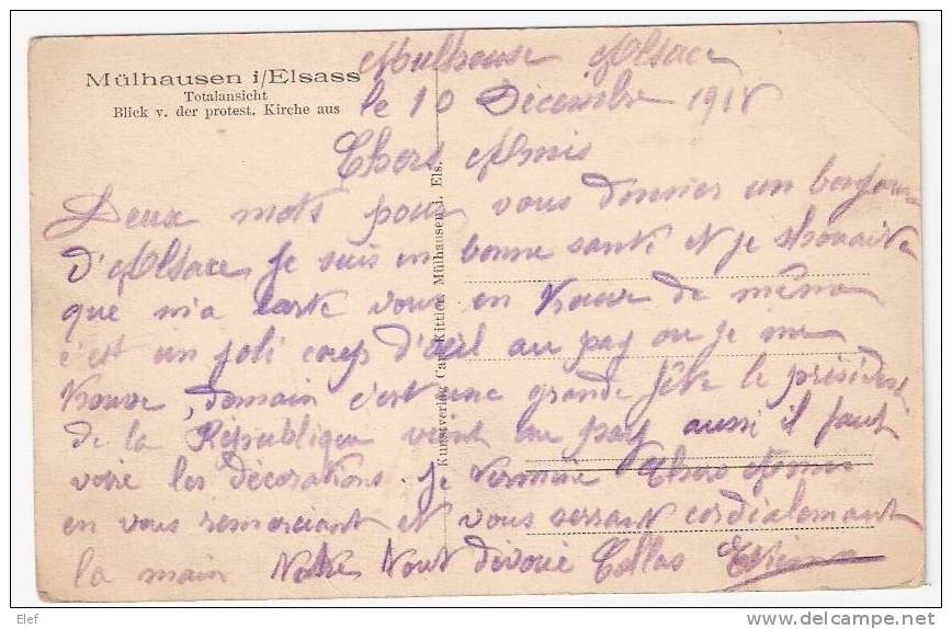 MÜLHAUSEN In Elsass : Totalansicht ;Blick V. Der Protestant. Kirche;1918,Venue Président De La République ( Poincaré),TB - Elsass