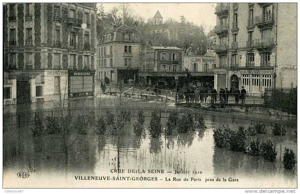 94 - VAL De MARNE - VILLENEUVE ST GEORGES - RUE De PARIS - INONDATION 1910 - CRUE De La SEINE - Villeneuve Saint Georges