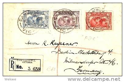 AUS227 / Kingsford Smith,  Luftpostsatz, FDC-Einschreiben, Camberwell Vic. -Berlin - Brieven En Documenten