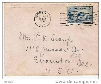 Aus254/ Sydney Brücke 3 D, Townville Qld. To USA - Lettres & Documents