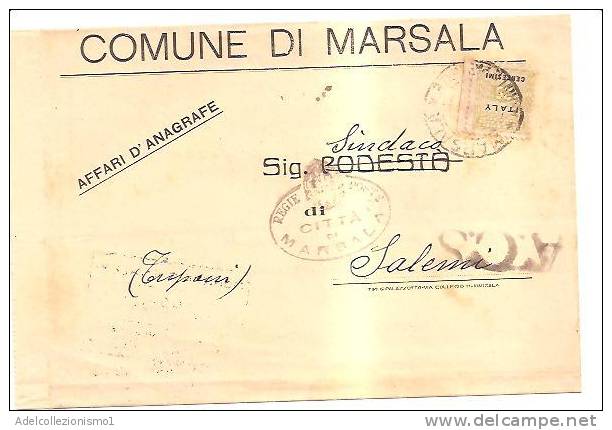 3552)lettera Con 25c Occupazione Americana Da Marsala A Salemi Il 30-7-1944 - Occ. Anglo-américaine: Sicile