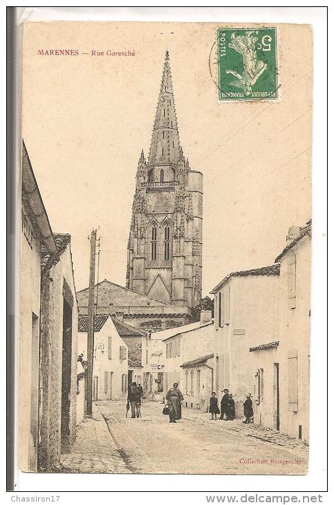 17 - MARENNES-lot De 2 Cartes -Rue Garesché + Le Clocher - Pub - Fontaine Avec Pompe - Restaurant - 2 Scieurs De Bois - Marennes