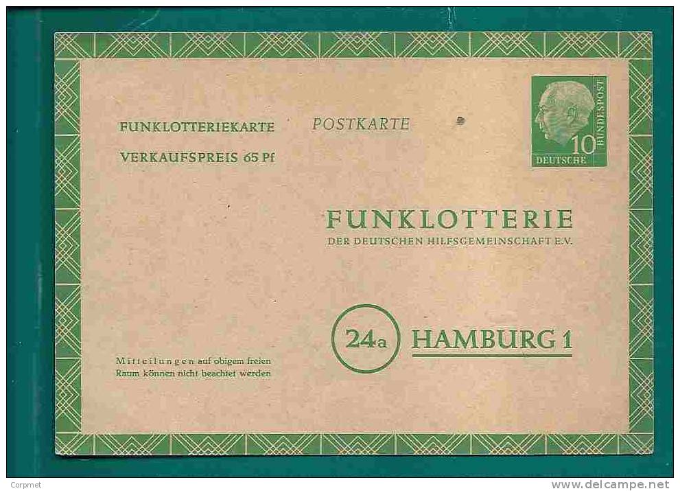 GERMANY - HAMBURG POSTAL STATIONAERY  @@ FUNKLOTTERIEKARTE  @@ UNUSED - T. HEUSS Printed Stamp - Cartes Postales - Neuves