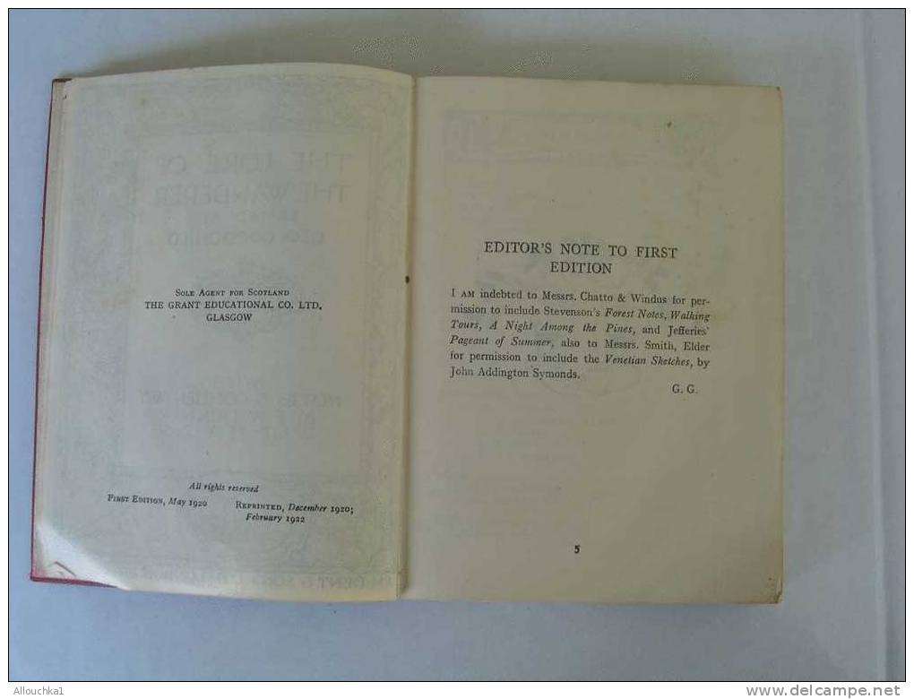 1922 GENERAL EDITOR A-T QUILLER COUCH THE LORE OF THE WANDERER  R.L STEVENSON A GOOD BOOK IS THE PRECIOUS LIFE-BLOOD OF - Andere & Zonder Classificatie