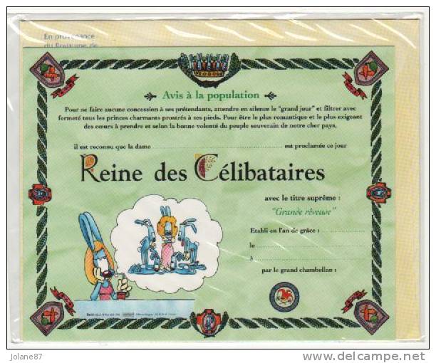 CARTE AVEC ENVELOPPE -  DIPLOME A DECERNER : REINE DES CELIBATAIRES - LAPIN STANLEY    ILLUSTR. DAN SALEL - Otros & Sin Clasificación