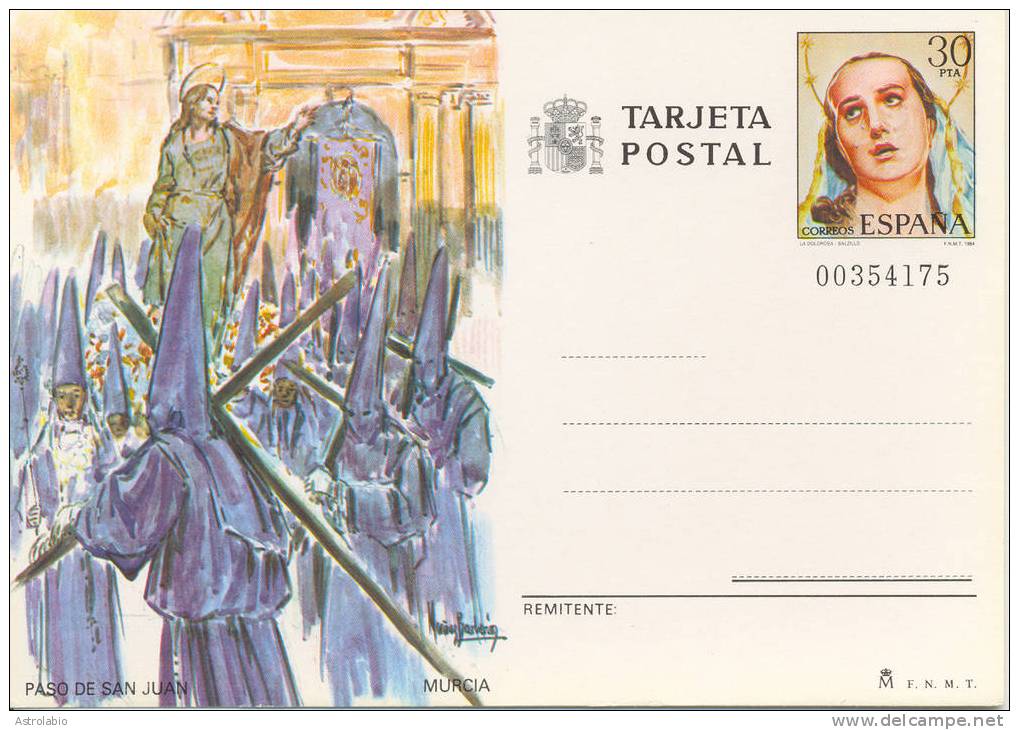 Espagne 1984 " Semaine Sainte, Murcia " Entier Postal  Edifil 138 - Pasen