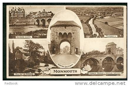 1949 Multiview Postcard Monmouth School - Water Mill - Bridge & Gateway Wales  - Ref A32 - Monmouthshire