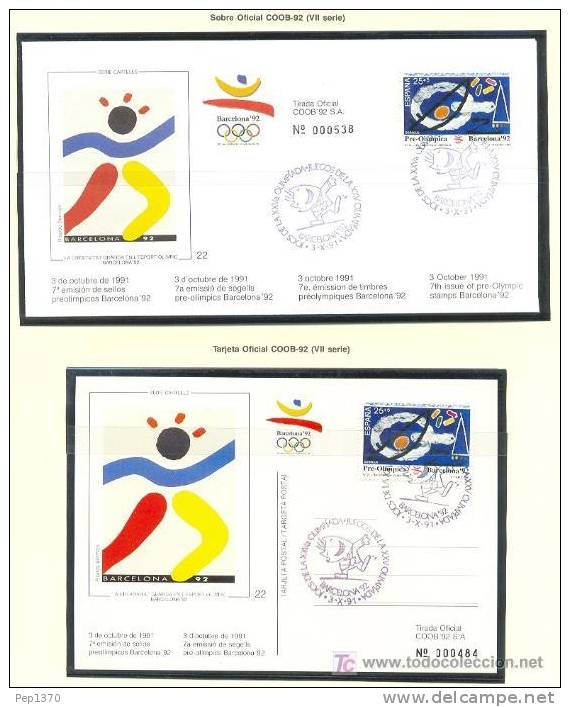 SET OF 3 POSTAL STATIONERY AND 3 POSTCARDS OF OFFICIAL ISSUE OLYMPIC GAMES BARCELONA 92 (7th SET) - Ete 1992: Barcelone