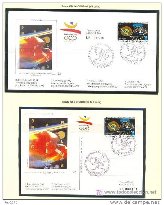 SET OF 3 POSTAL STATIONERY AND 3 POSTCARDS OF OFFICIAL ISSUE OLYMPIC GAMES BARCELONA 92 (7th SET) - Ete 1992: Barcelone