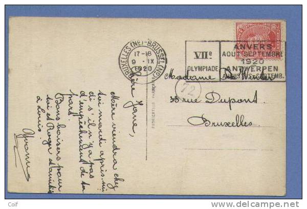 138 Op Kaart Met Mekanische Vlagstempel OLYMPIADE 1920 ANVERS Van BRUSSEL(Nd) - Ete 1920: Anvers