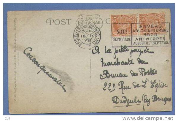 135 Op Kaart Met Mekanische Vlagstempel OLYMPIADE 1920 ANVERS Van BRUSSEL (Nd) - Ete 1920: Anvers