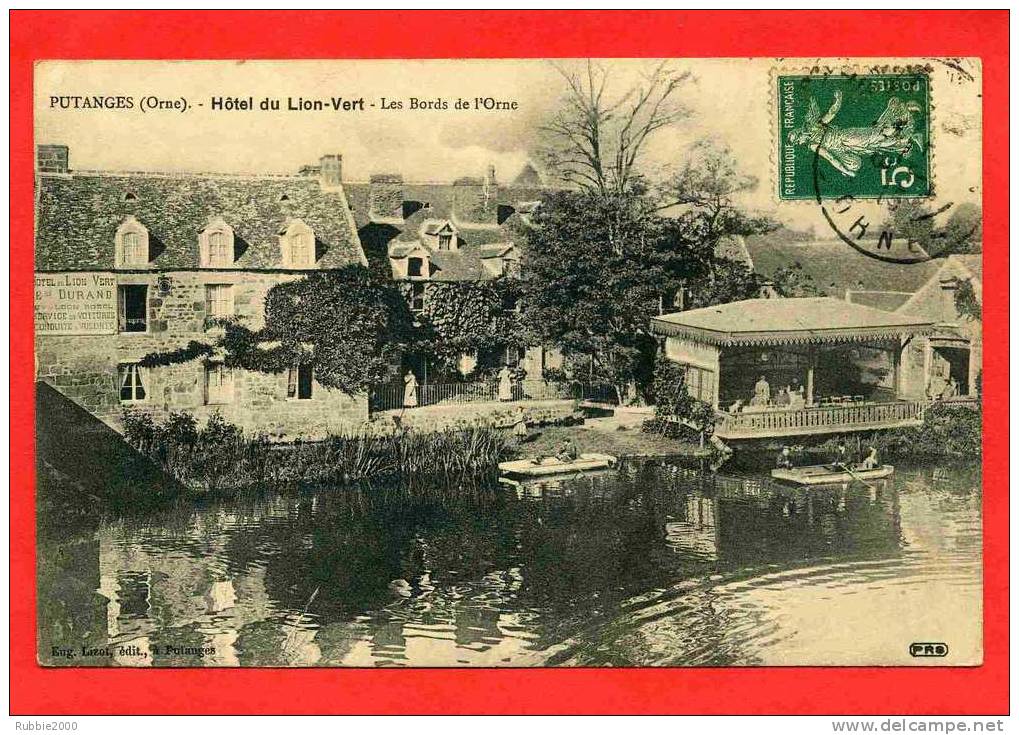 PUTANGES 1915 HOTEL DU LION VERT LES BORDS DE L ORNE CARTE PUBLICITAIRE EN BON ETAT - Putanges