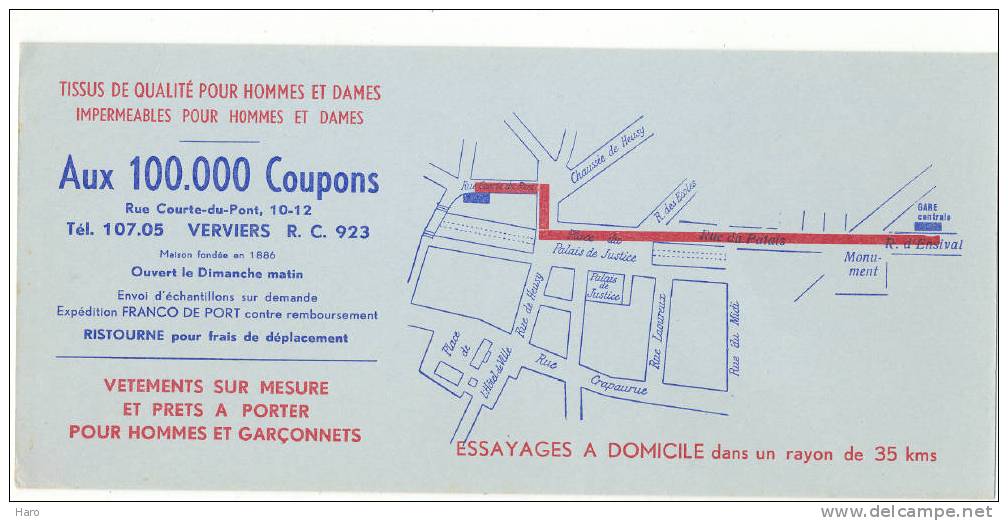 Buvard - "Aux 100.000 Coupons"- Vêtements - Tissu - Verviers - A