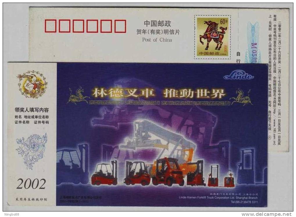 China 2002 Linde Forklift Truck Advertising Pre-stamped Card - LKW