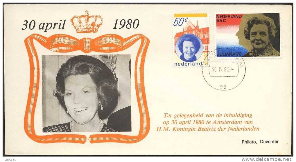 Pays Bas. Env Illustrée 30 Avril 1980 (TP N° 1106 Et 1131) Reine Béatrix - Other & Unclassified