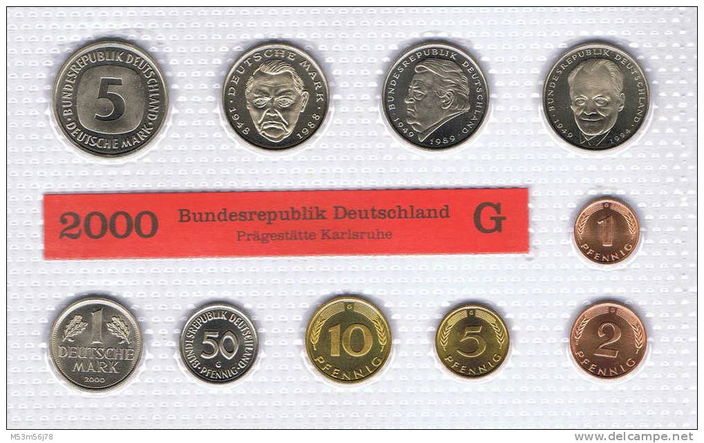 DM Münzsatz Aus Dem Jahr 2000 In Stempelglanz   - Prägestätte G (Karlsruhe) - Münz- Und Jahressets