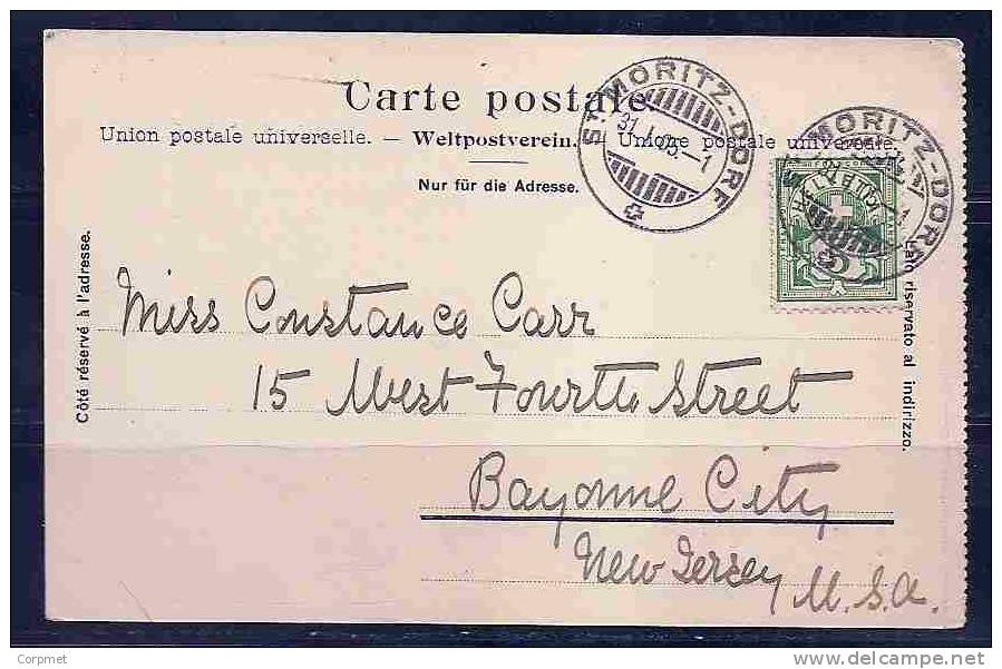 St. MORITZ -1905 POSTCARD - GROSSE KEHREN UNTERHALB PREDA - Sent To BAYONNE CITY, USA - RAILWAYS - Funicolari