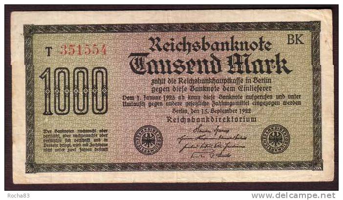 BILLETS ALLEMAGNE - Reichsbankdirektorium - 1.000 Mark - Du 15 09 1922 - Pick 76c - 1000 Mark