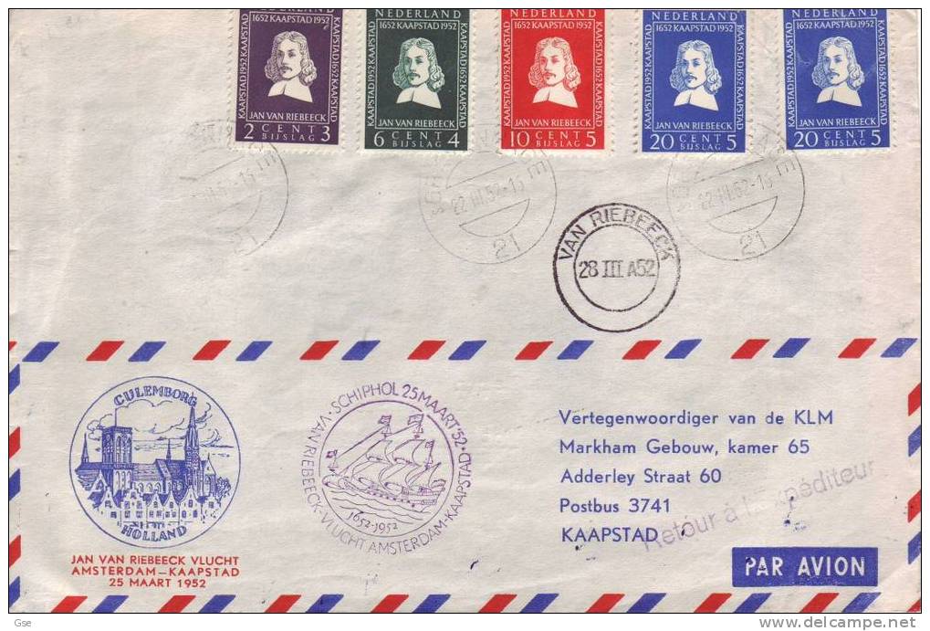 NEDERLAND - SOUTH  AFRICA 1952 -  Yvert 564/7 Van Riebeek -  Ill. Special Cancel - ...-1852 Prephilately