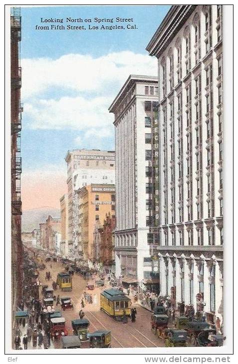 Looking North On Spring Street From Fifth Street , LOS ANGELES, California ;Tramway ; Automobiles ;/cars ;TB - Los Angeles