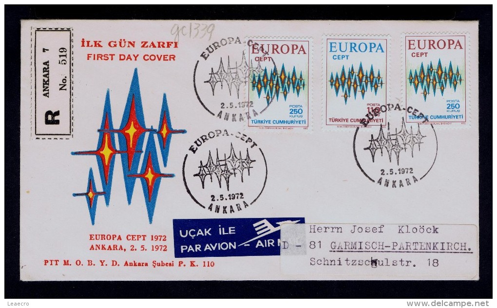 EUROPE TURQUIE 1972 Fdc (set+1) Registered Cover 2-5-1972 Gc1339 - 1972