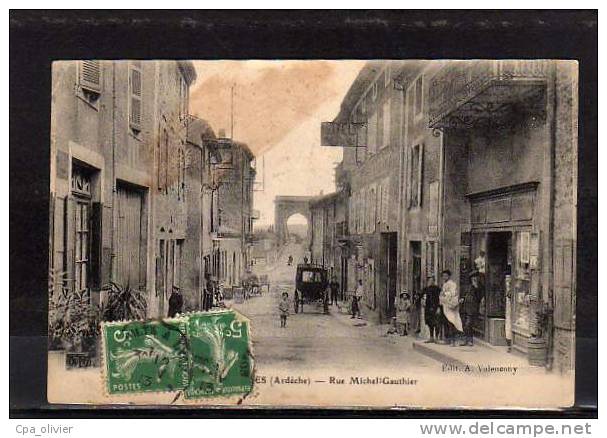 07 SERRIERES Rue Michel Gauthier, Animée, Commerces, Ed Valencony, 1913 - Serrières