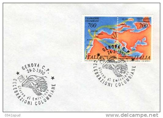 1990 Italia FDC  Cristoforo Colombo - Onderzoekers