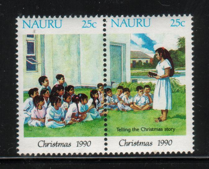 NAURU 1990 CHRISTMAS SET OF 2 NHM TELLING THE XMAS STORY - Nauru