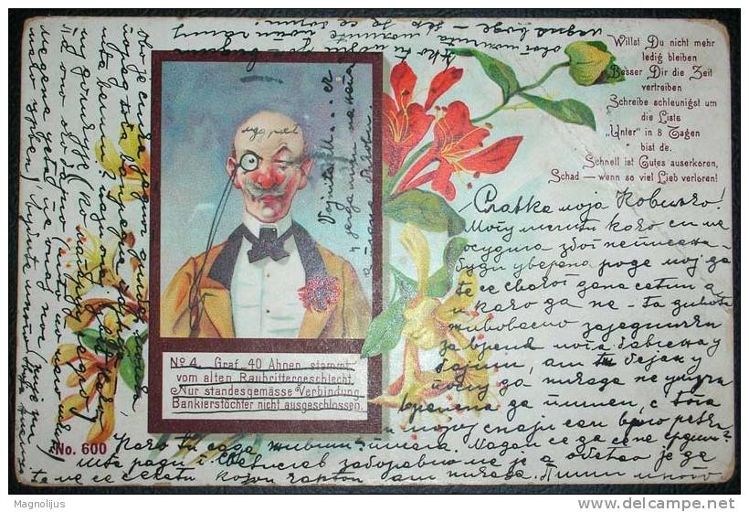 People,Man,Jew?,Banker,Person,Monocle,Flowers,Litho Print,vintage Postcard - Banks