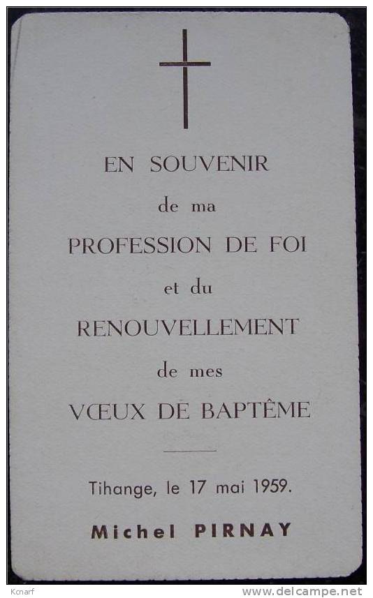 Faire-parts De Baptême De TIHANGE En 1959 De MICHEL PIRNAY . - Andere & Zonder Classificatie