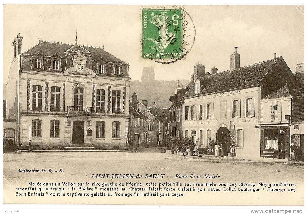 CP 89 .SAINT JULIEN DU SAULT Place De La Mairie (hotel Et Café DES BON ENFANTS, Ets POUARD) - Saint Julien Du Sault