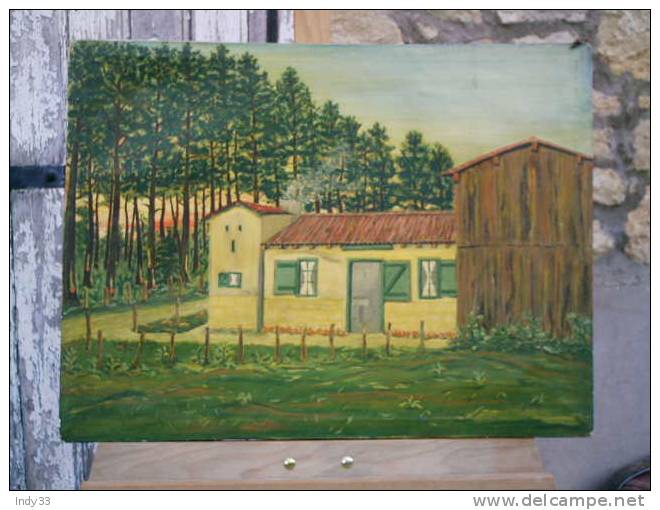 - MAISON DANS LES PINS . HUILE SUR TOILE SIGNEE ET DATEE AU DOS  25/5/60 - Huiles