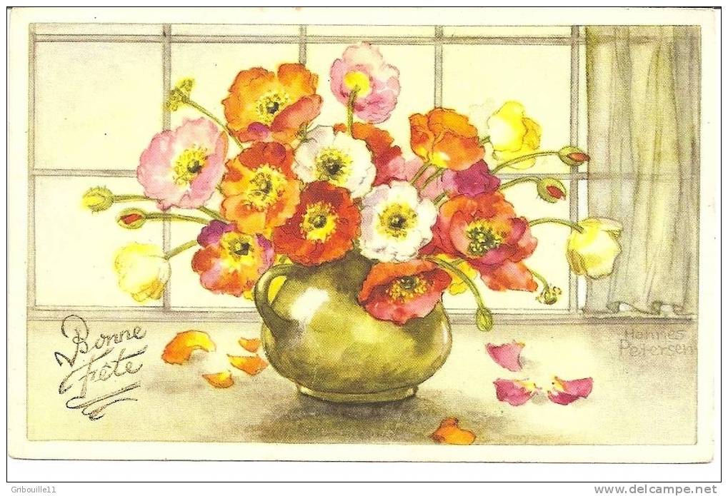 ** Hannes PETERSEN **   -   BOUQUET DE FLEURS DANS UN VASE  * BONNE FÊTE *  -  Editions : UNIVERS V N° 135 - Petersen, Hannes