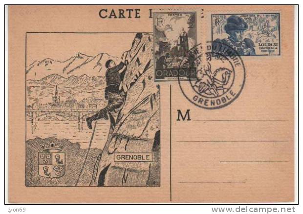 CARTE MAXIMUM JOURNEE DU TIMBRE  1945 GRENOBLE - 1940-1949