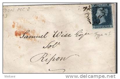 GBV122/ Victoria, 2 Pence, 1843, Type A I, Malteser Kreuz M. Nummer - Covers & Documents