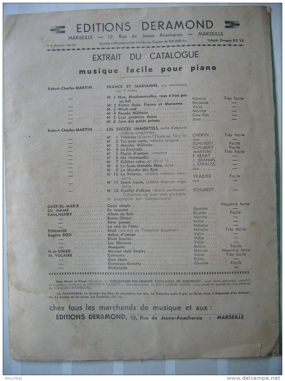 PARTITION MUSIQUE:"LES YEUX NOIRS  " PR PIANO DE ROBERT CHARLES MARTIN :EDITION DERAMOND - Instruments à Clavier