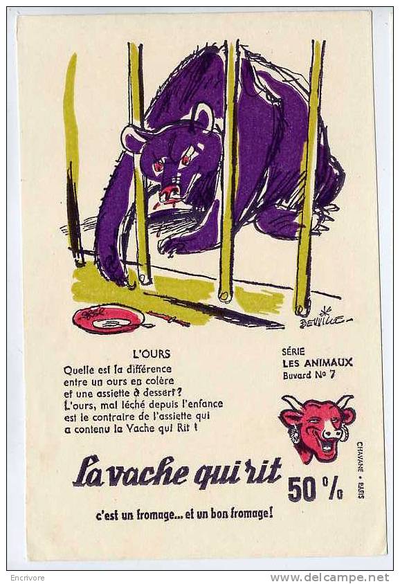 Buvard VACHE QUI RIT 50% Série Animaux L OURS N°7 -dessin De BEUVILLE - Milchprodukte