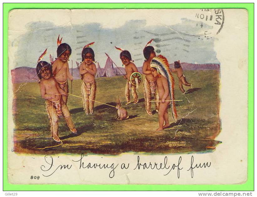 JEUNES INDIENS ATTRAPANT UN LAPIN AU LASSO - H.H. TAMMEN - CIRCULÉE EN 1914 - - Indios De América Del Norte