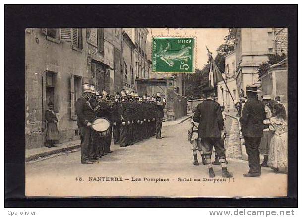 92 NANTERRE Pompiers, Salut Au Drapeau, Beau Plan, Pompier, Métier, Ed Ossart 48, 191? - Nanterre