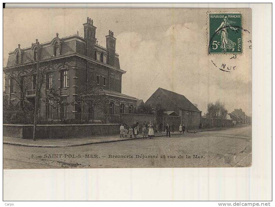 SAINT-POL-SUR-MER. - Brasserie Déjumné Et Rue De La Mer.(Bière) - Saint Pol Sur Mer