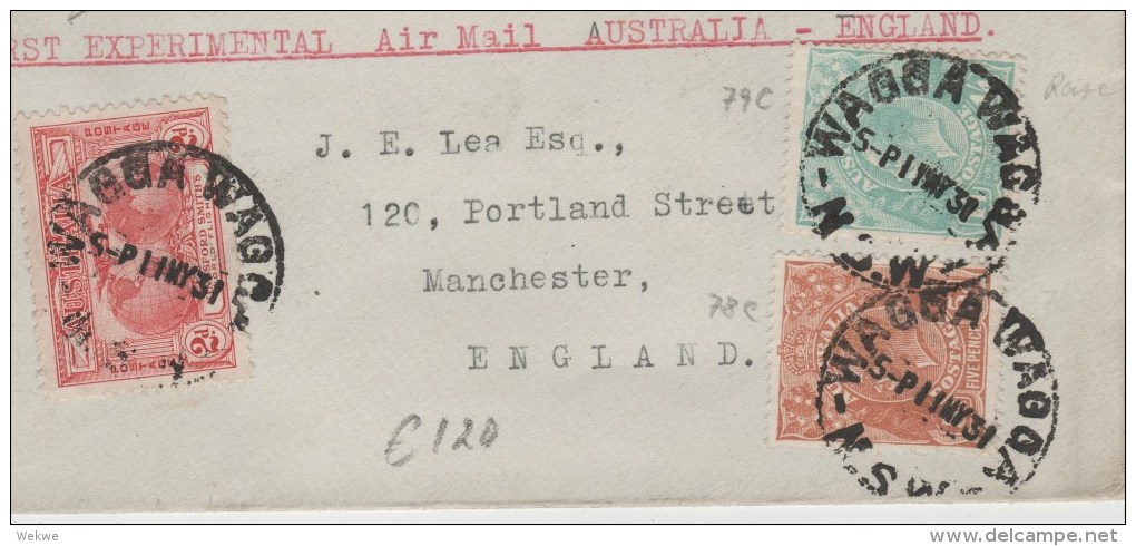 AUS269 / Probeflug Nach UK.Georg V Mischfrankatur 1931, Wagga Wagga NSW - Manchester - Covers & Documents