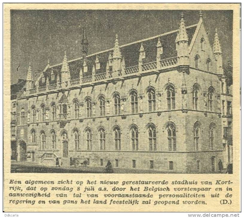 Oud Krantenknipsel - 1962 - Kortrijk - Gerestaureerde Stadhuis - Andere & Zonder Classificatie