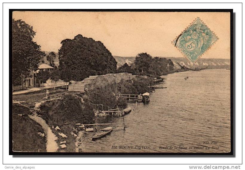 95 LA ROCHE GUYON, Bord De Seine En Amont Du Pont, Plies De Bois,  ND Phot, Voyagé - La Roche Guyon