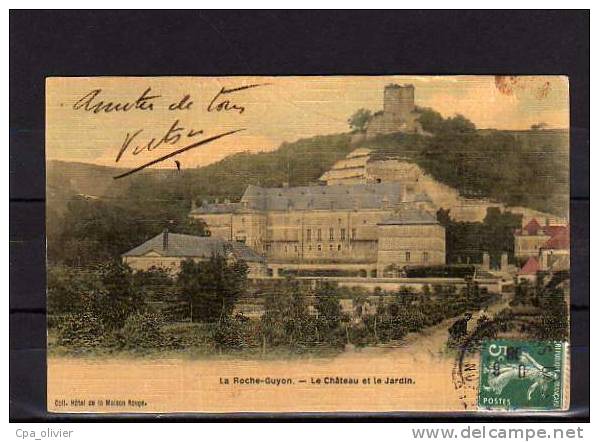 95 LA ROCHE GUYON Chateau, Jardin, Vue Générale, Carte Toilée, Colorisée, Ed Maison Rouge, 1908 - La Roche Guyon